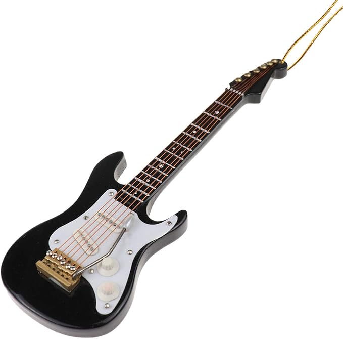 Wooden String Miniature Electric Guitar Hanging Ornament Mini Musical Instrument Replica Holiday Tree Home Decoration Display Ornament (5.49" Electric Guitar)