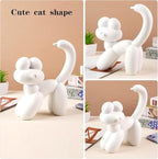 Cute Balloon Cat Statue Decor - 7.8 Inch Modern Cat Statue Ornament, Home Crafts Living Room Desktop Bedroom Sculpture Decoration (White, Small)