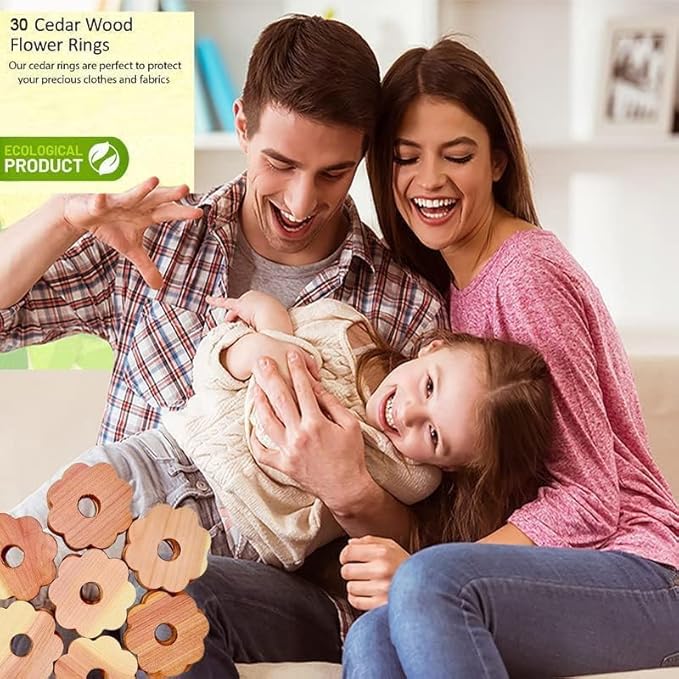 Cedar Blocks for Clothes Storage - Raimarket 30 Pack Cedar Rings - 100% Natural Aromatic Cedar Wood Chips for Closets, Wardrobe, Drawers & Shelves - Scented Wardrobe Freshener- Moisture Absorption