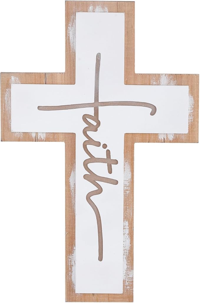 TRENDIN Rustic Wood Cross Wall Decor, Wooden Cross with Faith Cutout, Vintage Farmhouse Christian Home Decor for Living Room, Entryway, Bedroom, Religious Inspirational Gifts