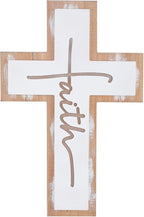 TRENDIN Rustic Wood Cross Wall Decor, Wooden Cross with Faith Cutout, Vintage Farmhouse Christian Home Decor for Living Room, Entryway, Bedroom, Religious Inspirational Gifts