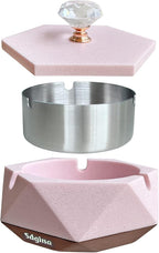 Pink Ash tray for Women, Unique Design Ashtray with Lid and Removable Liner, Easy to Clean, Perfect Cute Ash trays Indoor, Funny Ashtray Gift for Cigarette Smokers