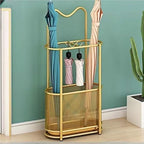 Metal Umbrella Holder, Umbrella Rack with Non-slip Pads, Umbrella Stands with Hook, Freestanding Umbrella Basket for Entryway, Living Room(Gold)