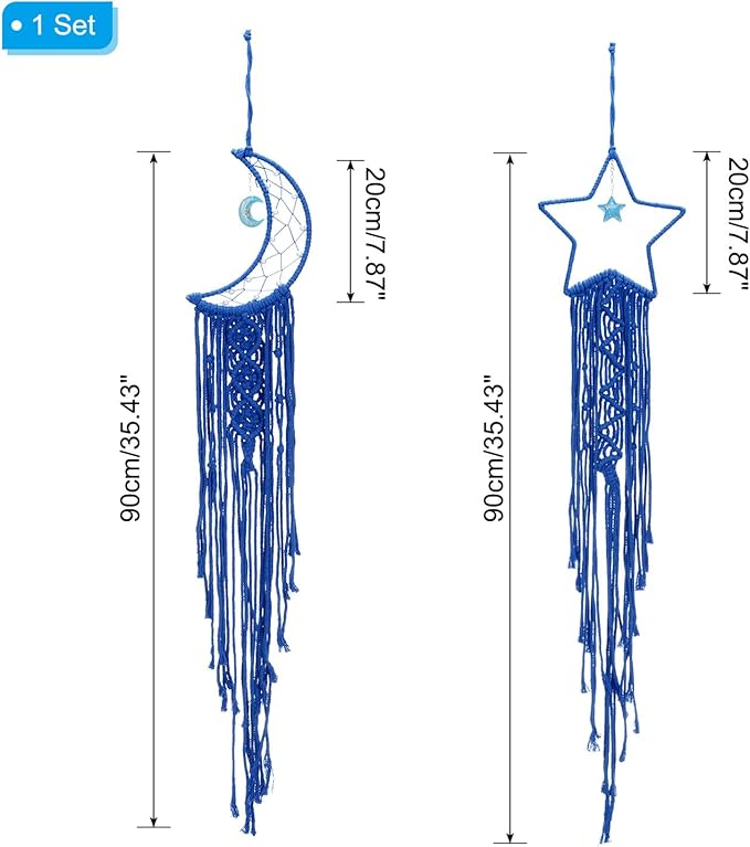 PATIKIL Moon Star Dream Catcher Decor, 39" Boho Dream Catcher Macrame Woven Wall Hanging for Home Decor Bedroom Accessories Cafes Wedding Decoration, Dark Blue
