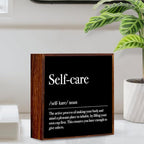 Inspirational Wooden Box Sign Mental Health Rustic Office Desk Decoration Gifts Wood Plaque Home Shelf Table Decor Self Care Must Haves (Black)