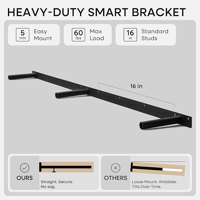 Homeforia 60 inch Wood Floating Shelf, High End Solid Natural Long Wood Shelf for Wall 60 inches, Unfinished Wooden 60inch Large Floating Shelves, Heavy Duty Bracket, 60 X 6.5 X 1.75 in, Set of 3