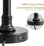 Oneach 19.5" Black Table Lamp Set of 2, Small Bedside Table Lamps with Unique Natural Shade, Pull Chain Switch, USB A+C Charging Ports, Rustic Nightstand Lamps for Living Room, Bedroom, Nursery