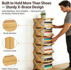 The 9-Tier No-Assembly Bamboo Rack, Foldable Stackable 9 Tier Bamboo Shoe Rack Vertical Storage Sturdy & Stable, Tall Narrow Space-Saving Expandable Shoe Rack for Entryway Closet Dorm (Nature,2 Tiers)