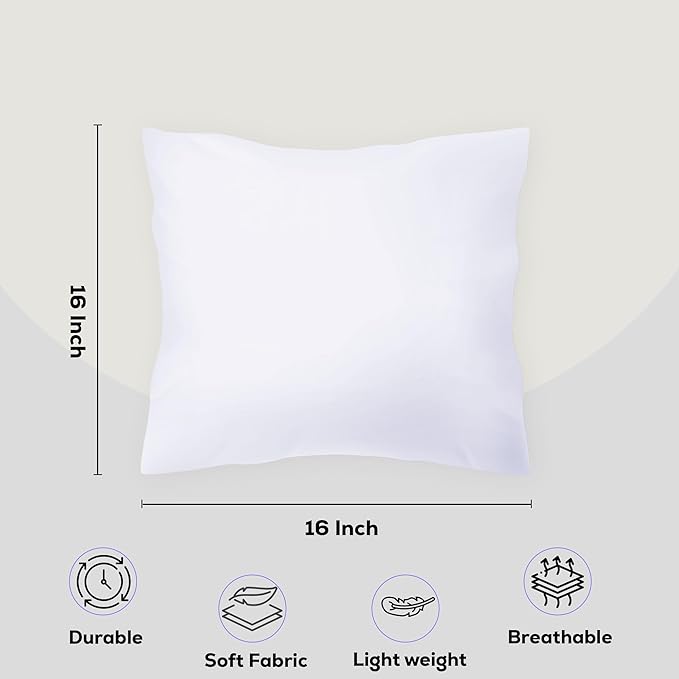 GOLD TEXTILES White Throw Pillows Insert (Pack of 4) - 16 x 16 Inches Polyester Sham Stuffer Throw Pillow - Lightweight Square Indoor Decorative Pillows - Bed and Cushion Couch Pillows