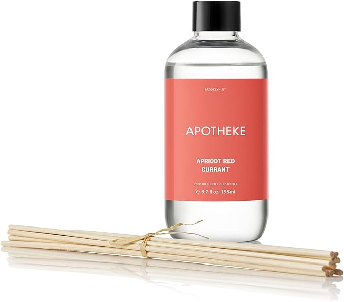 Apotheke Luxury Scented Oil Reed Diffuser Liquid Refill (Apricot Red Currant) - Premium Home Fragrance Diffuser Refill Set with Sticks