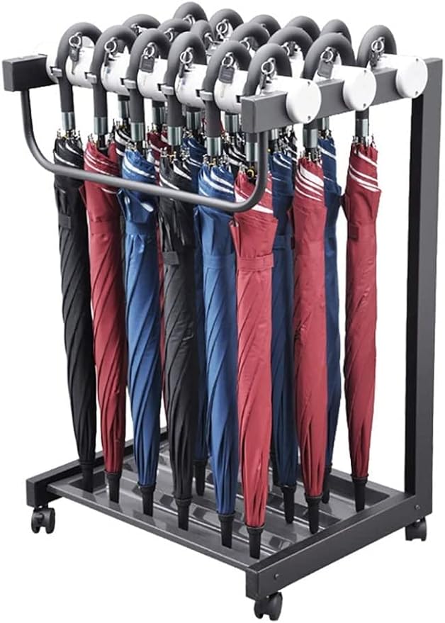 Large Umbrella Stand Rack - Commercial Entryway Umbrellas Holder with 18 Locks & Wheels, for Indoor Outdoor, Tall Enough Interior Decoration, Home Decoration