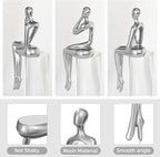 BMLCGJ Thinker Statue Gold Decor Abstract Art Sculpture, Golden Resin Collectible Figurines for Home Living Room Office Shelf Decoration,Great Gifts Ideas (Sitting Posture-Silvery)