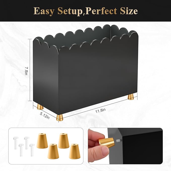 Acrylic Magazine Holder, Magazine Rack Floor,Sleek Black Stylish Organizer with Luxe Gold Metal Feet and Wave Edge Design Space Saving Storage for Books Newspapers Office Supplies,Home Office(Black)