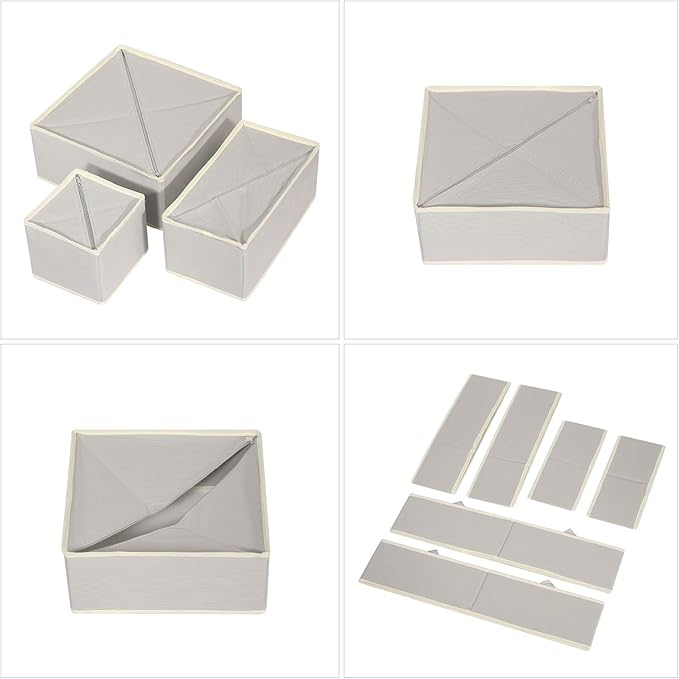 12 Pack Foldable Drawer Organizer Dividers Cloth Storage Box Closet Dresser Organizer Cube Fabric Containers Basket Bins for Underwear Bras Socks Panties Lingeries Nursery Baby Clothes Gray
