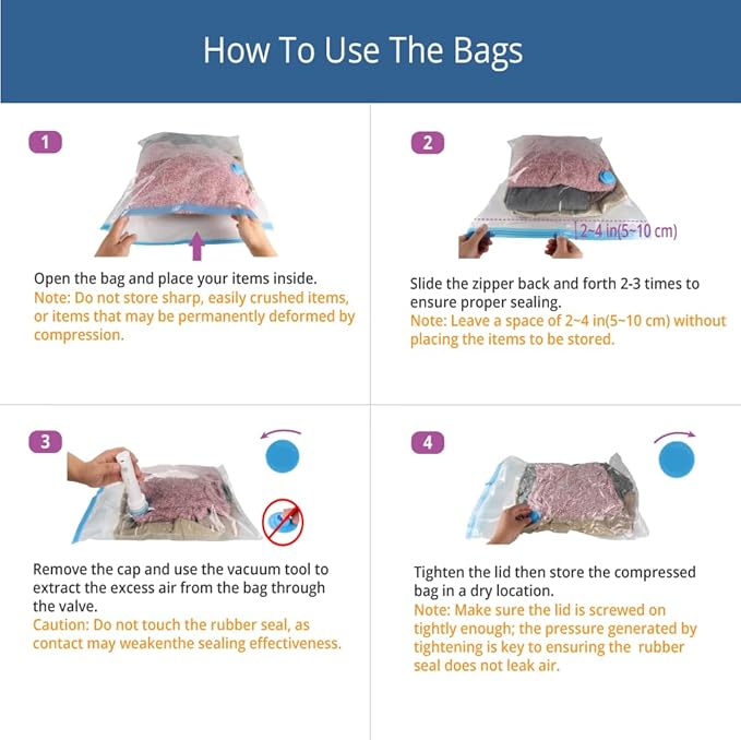 12 Pack Travel Space Saver Vacuum Storage Bags, Vacuum Seal Compression Bags for Clothes, Packing, Luggage, Blankets, Comforters and Pillows, Rechargable Electric Pump Included