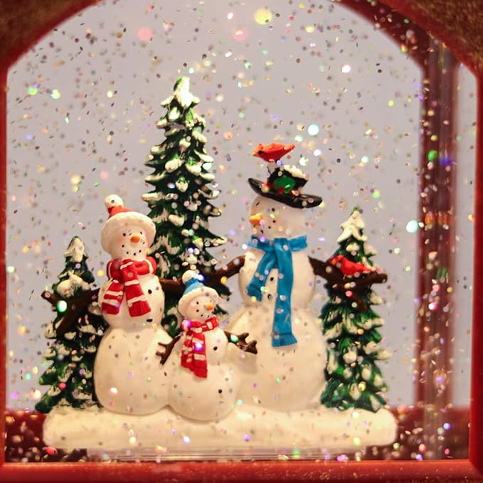 Wondise Lighted Christmas Snow Globes Musical Lantern with Timer, Battery Operated and USB Powered Spinning Water and Swirling Glitter Globe for Christmas Thanksgiving Holiday Decoration