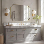 ANDY STAR 30x40 Inch Brushed Gold Mirror, Gold Scalloped Bathroom Mirror, Unique Rectangle Mirror in Never-Rust Stainless Steel Metal Frame, Wall Mount Vertical or Horizontal