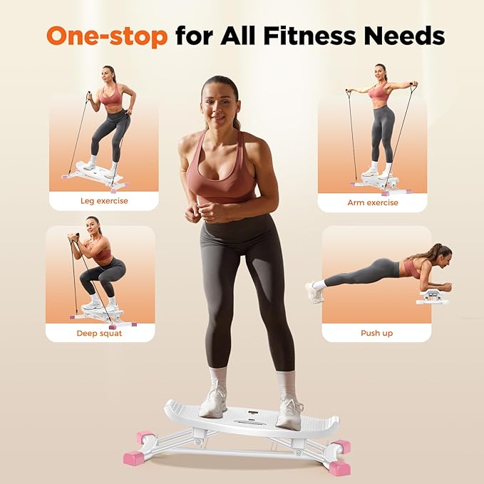 Balance Board for Full Body Workout, Wobble Board with LCD Monitor & Resistance Bands, 300 lbs Capacity Portable Rocker Board for Home Gym, Cardio, Core & Leg Training