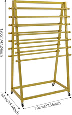 15 Tier Ribbon Holder Organizer Rack, Movable Scarf Towel Holder, Double-Sided Scarf Rack with Lockable Wheels, Floor Standing Ribbon Organizer for Craft Room Cake Shop Flower Store (Gold)