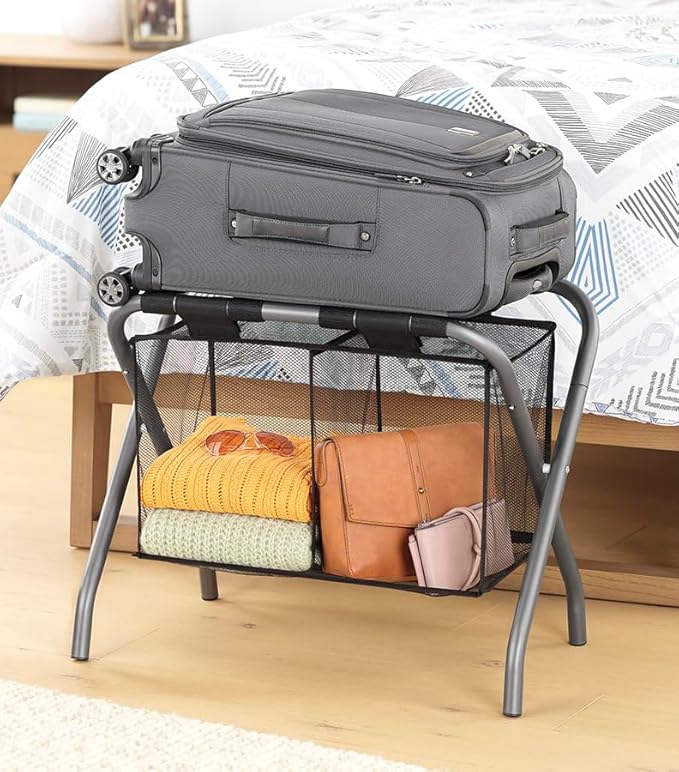Whitmor Luggage Rack with Accessory Shelf - Black