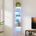 Qupui 5-Tier Corner Shelf with LED Lights, 49 Inch Floating Wall Mounted Corner Shelf for Bedroom Living Room Bathroom, White Corner Bookshelf Display Stand with RGB Lighting
