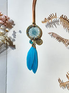 Miamor Unisex Boho Dream Catcher, Handmade Turquoise Blue Feather Pendant with Adjustable Leather Cord