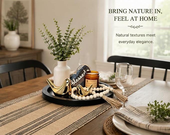 Rustic Modern Farmhouse Decor Set of 7 for Home Decor Living Room, Kitchen Counter, or Coffee Table Centerpieces Decor, Wood Round Decorative Tray Gifts for Women Men