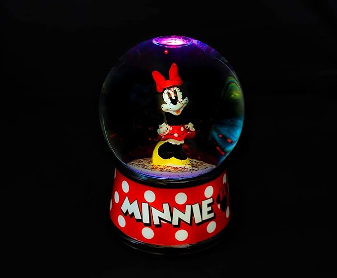Disney Minnie Mouse Light-Up Snow Globe with Swirling Glitter Display Piece Decoration | Home Decor for Kids Room Essentials | Precious Keepsake, Cute Novelty Gifts and Collectibles | 6 Inches Tall
