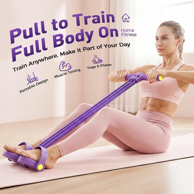 Pedal Resistance Bands with Handles, Upgrade 6-Tube Natural Rubber Foot Pedal Resistance Band for Multifunction Stretching Workout, Abdomen Waist Arms Legs Training