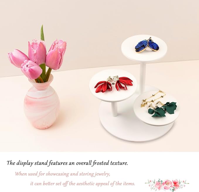 White Risers for Display Frosted Acrylic Table Display Stand for Figure and Succulent Plants Small Round Risers for Decor 3 Tier 1 Pack