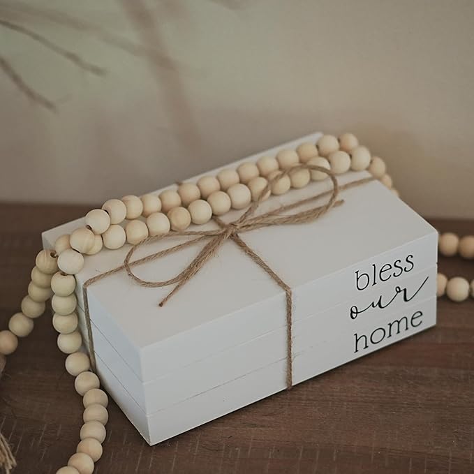 Decorative Books for Home Decor, Wooden Faux Book for Decoration, Farmhouse Stacked Display Books (bless our home)