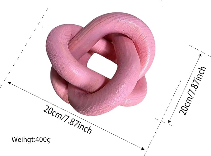 Wood Knot Chain Link Decor - 3 Link Boho Wooden Hand Carved Decorative Wooden Links Knots for Coffee Table Entryway Modern Farmhouse Shelf Decoration (Pink)