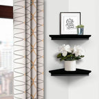 AHDECOR Black Floating Corner Shelves, Elegant Wall-Mounted Corner Shelf for Decorative Display and Storage in Any Room, Set of 2