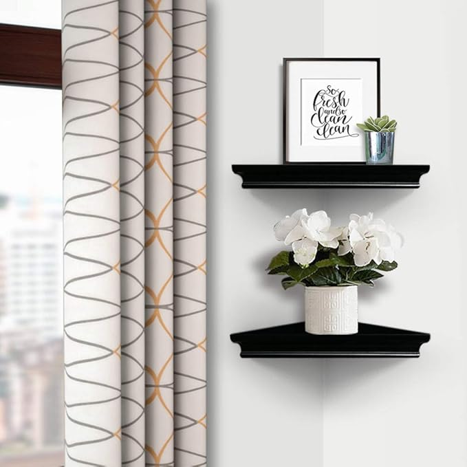 AHDECOR Black Floating Corner Shelves, Elegant Wall-Mounted Corner Shelf for Decorative Display and Storage in Any Room, Set of 2