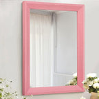AAZZKANG Rectangle Mirror with Wood Frame Modern Farmhouse Wall Mirrors Decor Large 20"x16" for Bedroom Bathroom Living Room Pink