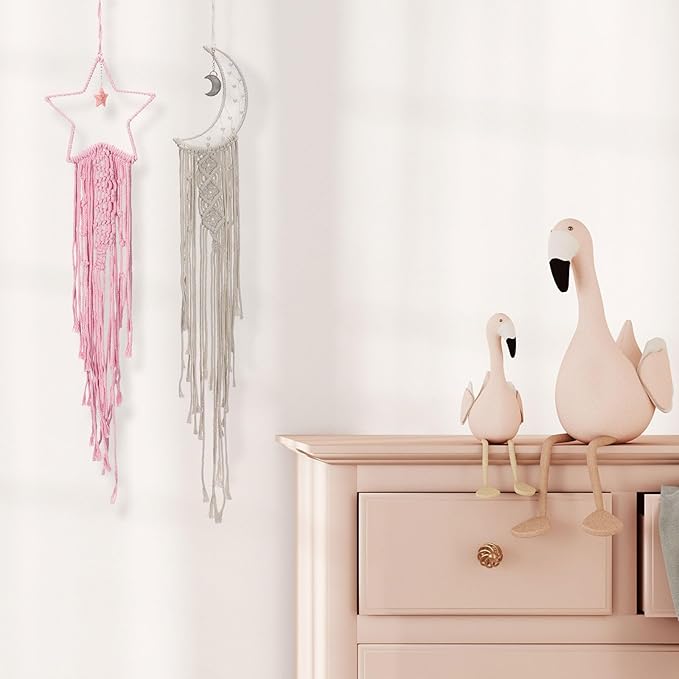 MECCANIXITY Macrame Dream Catchers, White Handmade Star Design Woven Cotton Dream Catcher Wall Hanging for Home Bedroom Decoration Ornament Craft Gift