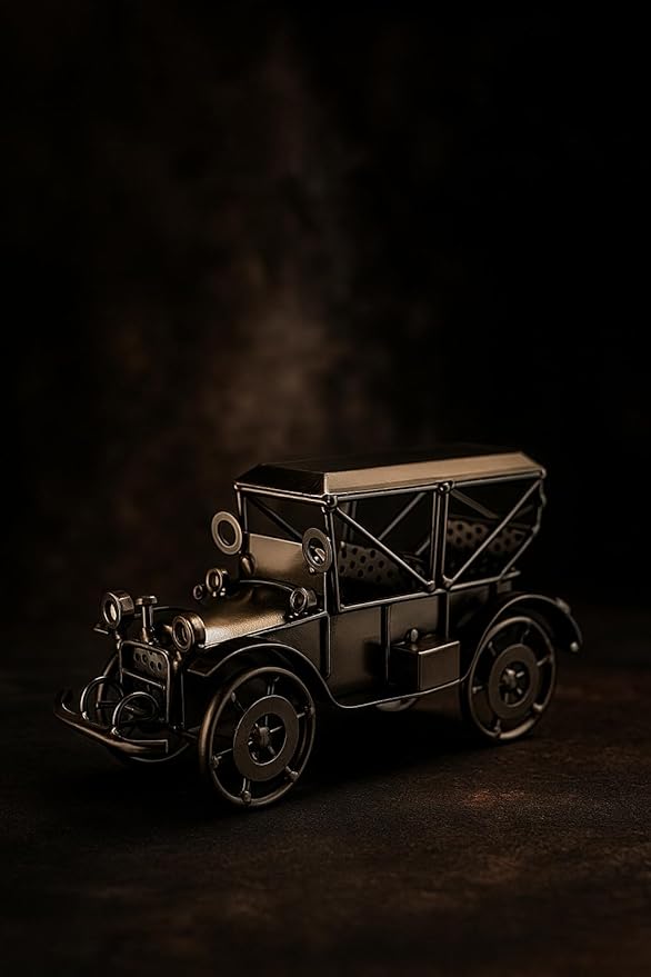 Vintage Decorative Metal Car Model – Handmade Classic Collectible Car Ornament, Rustic Retro Home & Office Décor Accent, Metal Antique Car Gift, 8 x 3 x 4.5 in