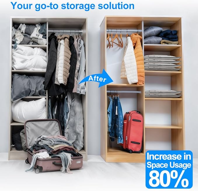 Vacuum Seal Bags 12-Pack with Wireless Pump, 4 Large/4 Medium/4 Sizes, Reusable Storage for Clothes Travel, Luggage & Suitcases, Portable Space Saver