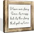 Warm Decor Signs, Rustic Desk Sign Decor, Love Decoration for Home, Blended Family Decoration, Gallery Decor Art, Decorative Wooden Box Signs, I Love Our Story Signs, 5.9×5.9 inches