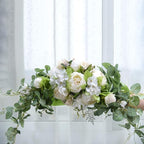 Ansuma Artificial Peony Flower Swag, 30 Inch Decorative Front Door Lintel Swag with Peonies and Eucalyptus Leaves for Wedding Arch Front Door Wall Window Home Garden Party Decor (White)