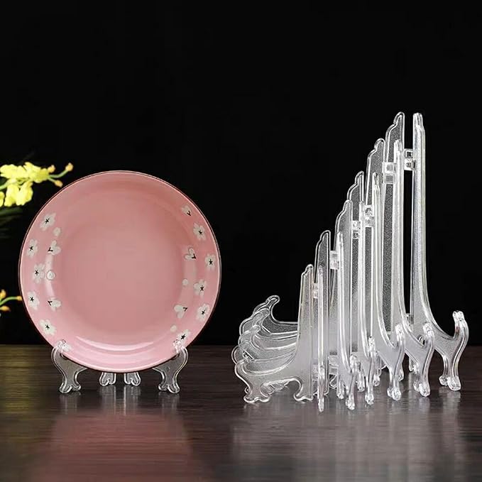 LonlyEagle 6 Pack 8 Inch Clear Plastic Easels or Stand/Plate Holders to Display Pictures or Other Items at Weddings, Plate Stands for Home Decoration, Birthdays, Tables