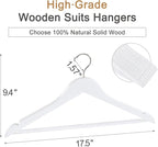 TOPIA HANGER Wooden Coat Hangers 30 Pack, White Wood Suit Hangers with Non Slip Pants Bar, 360° Swivel Hook and Shoulder Notches for Camisole, Jacket, Pants, Smooth Finish Clothes Hangers -CT34W30
