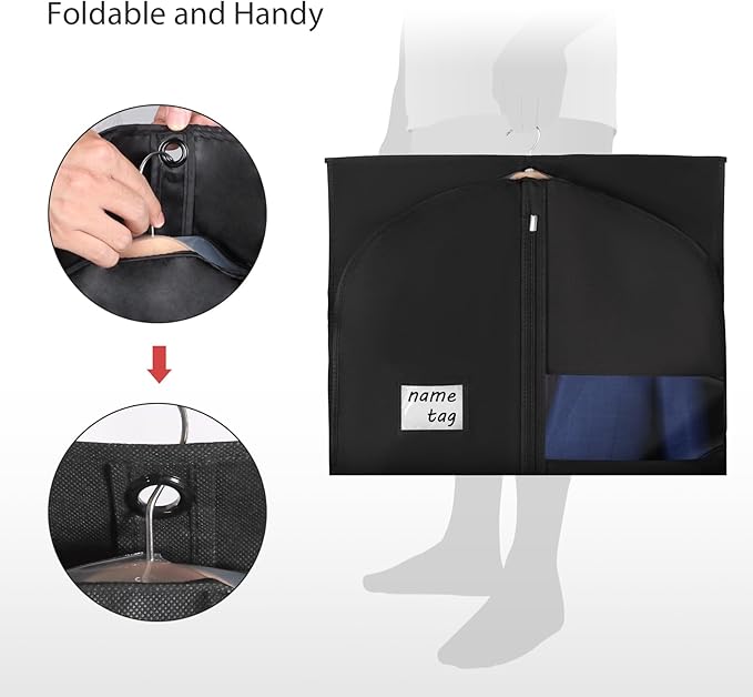Univivi Garment Bags Suit Covers for Storage, 40-inch Hanging Clothing Bags with Clear Window and ID Card Holder for Suits, Jackets, Skirts (5 Pack)