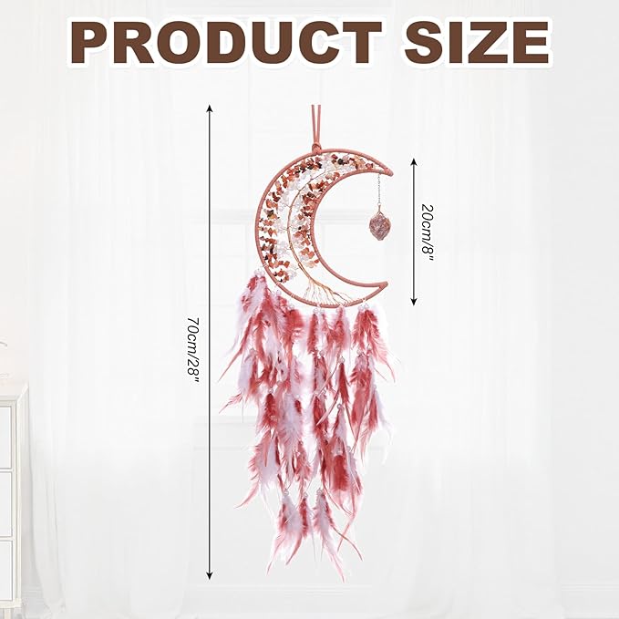 PATIKIL Crystal Life of Tree Dream Catchers, 28 Inch Feather Handmade Moon Dream Catchers with Gemstone Agate Stone Wall Hangings Decor for Home Wedding Bedroom Living Room, Red White