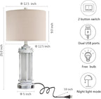 AIEAMPDO 25" Rustic Table Lamps Set of 2, Vintage Nightstand Lamps with 2 USB Ports, Farmhouse Antique White Desk Lamp with Glass Night Light for Living Room Bedroom Dorms, 4 Bulbs Included
