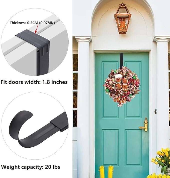 HEYHOUSE Wreath Door Hanger, 2 Pack Adjustable Wreath Hanger for Front Door Decor Halloween Christmas Decorations from 14.9-25", Heavy Duty Metal Over The Door Hooks Organizer 20 lbs Indoor Outdoor