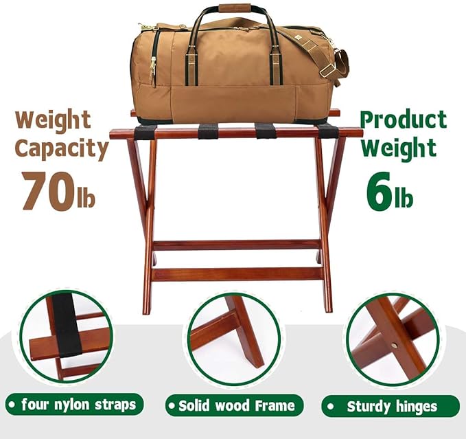 LZMS Walnut Wood Folding Luggage Rack 24.75" x 14.25" x 19.75",Luggage Stand for Guest Room,High-end Hotels, Resorts & Home | Premium Walnut Finish