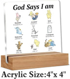 Pooh Bear Gifts for Women Christian Gifts Inspirational Gift God Says Pooh Clear Desk Decorative Sign Acrylic Sign With Wooden Stand for Office Desk Table Shelf