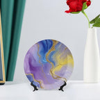 Marble Texture Theme Decorative Ceramic Plate Round Porcelain Plate,7 inch,Abstract Pattern,for Decorative Ornaments Giving Plates,1 Plate with 1 Display Stand,Purple Gold