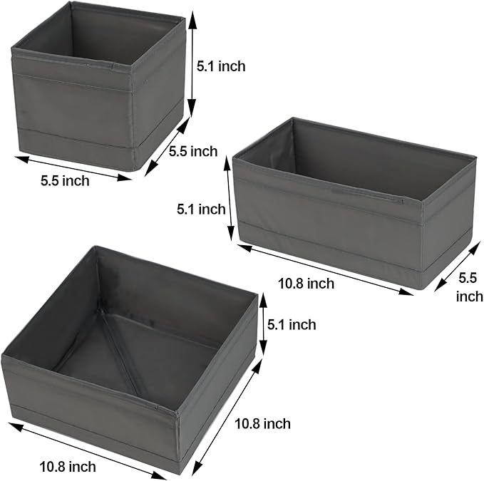 Washable Cloth Drawer Organizer, Set of 4 Foldable Sock Dresser Drawer Organizers Storage Boxes, Fabric Storage Boxes Closet Cabinet Organizer for Clothes (Gray, S+2M+L)